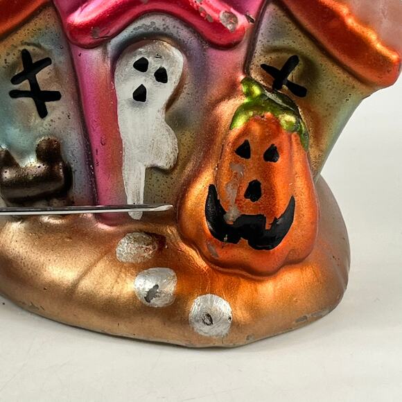 Halloween Haunted House Ghost Pumpkin Wax Candle Painted 5.75" Decor Display - Picture 13 of 14
